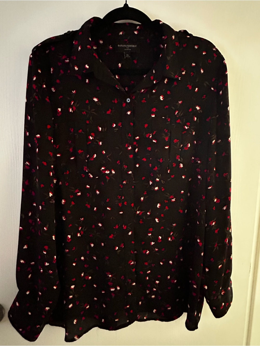 Banana Republic Black Long-Sleeve Button-Down Shirt with Red & Pink Floral Print